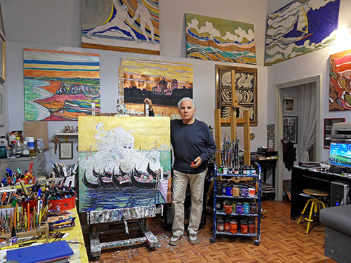 Pippo Borrello nel suo studio di Verona